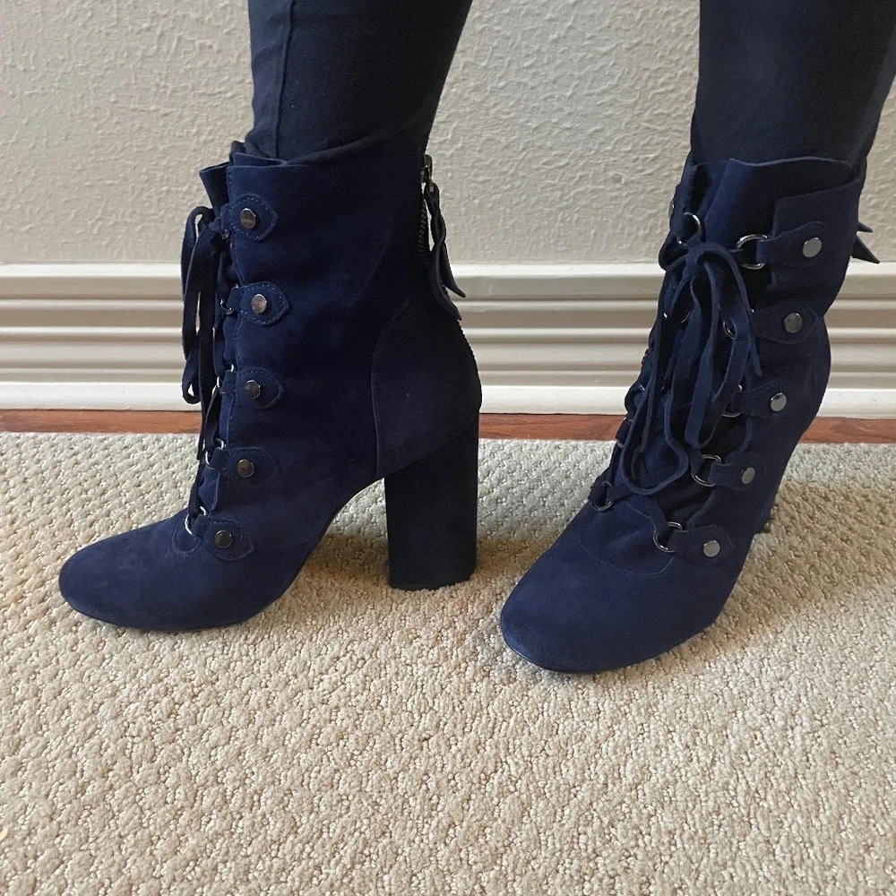 Splendid Blue Suede Ankle Boots (8 US) - Picture 1 of 6